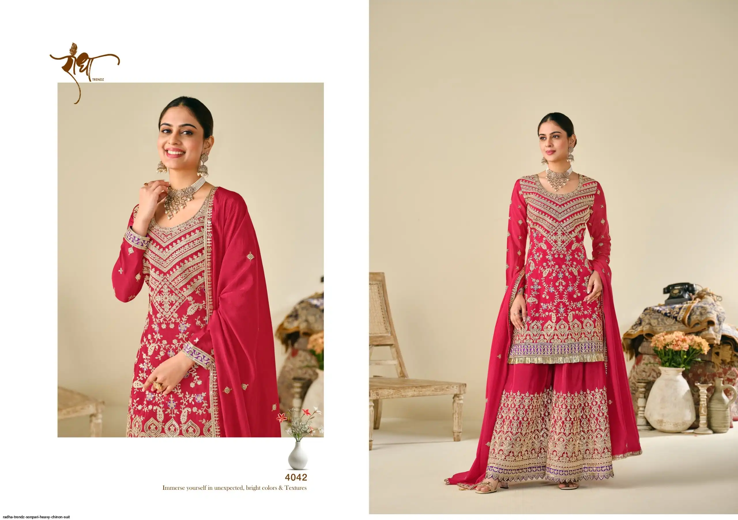 RADHA TRENDZ SONPARI HEAVY CHINON SUIT 4042
