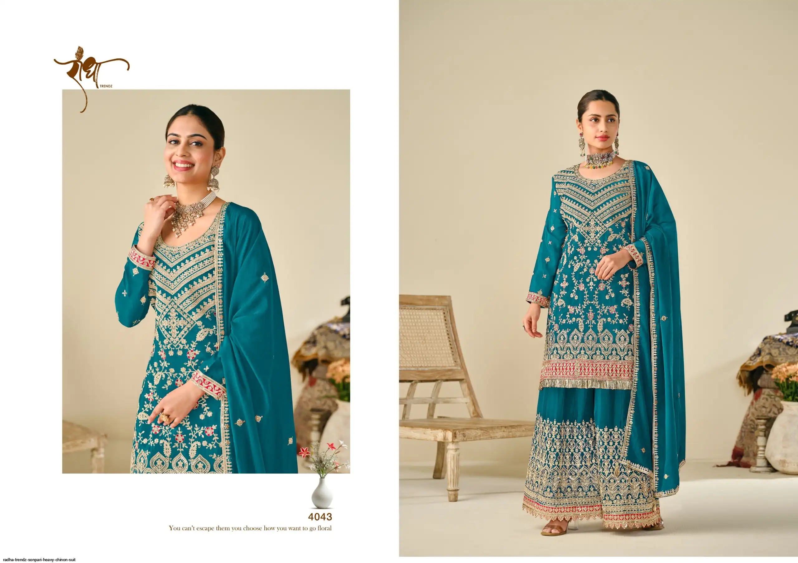 RADHA TRENDZ SONPARI HEAVY CHINON SUIT 4043