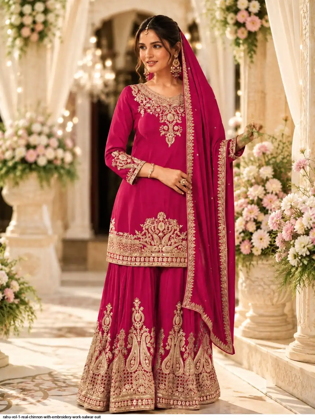 RAHU VOL 1 REAL CHINNON WITH EMBROIDERY WORK SALWAR SUIT 1