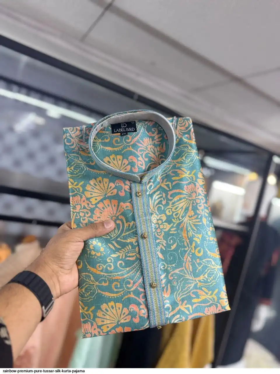 RAINBOW PREMIUM PURE TUSSAR SILK KURTA PAJAMA 4