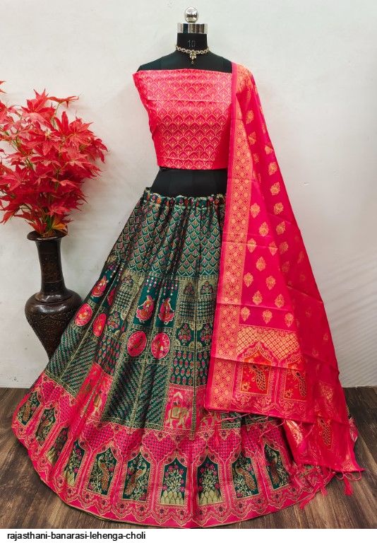 DVT Rajasthani Traditional Motra Leheriya For Women's || Georgette Fabric  || Semi-Stitched Lehenga Choli With Dupatta… - Rawat Store
