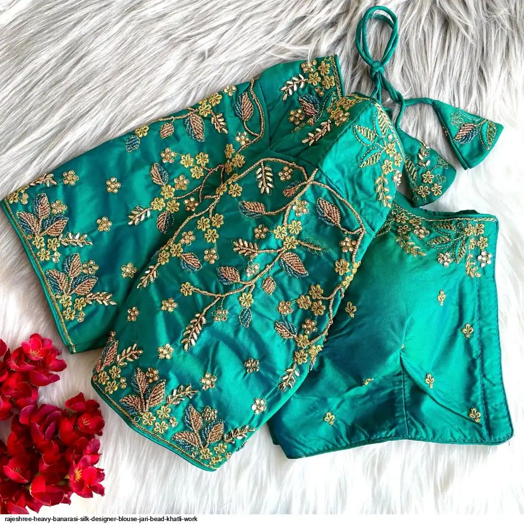 RAJESHREE HEAVY BANARASI SILK DESIGNER BLOUSE JARI BEAD KHATLI WORK H