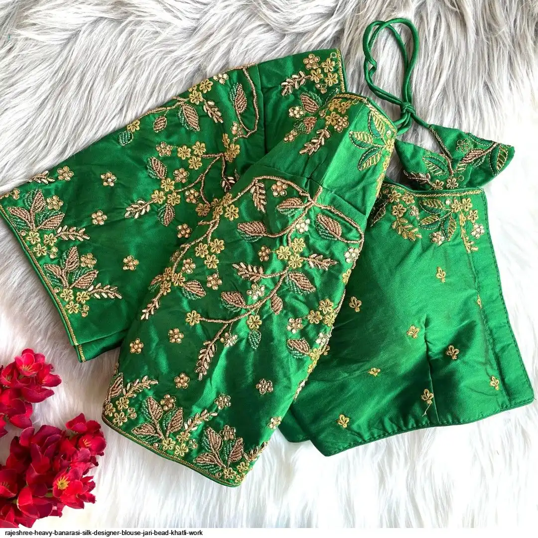 RAJESHREE HEAVY BANARASI SILK DESIGNER BLOUSE JARI BEAD KHATLI WORK A