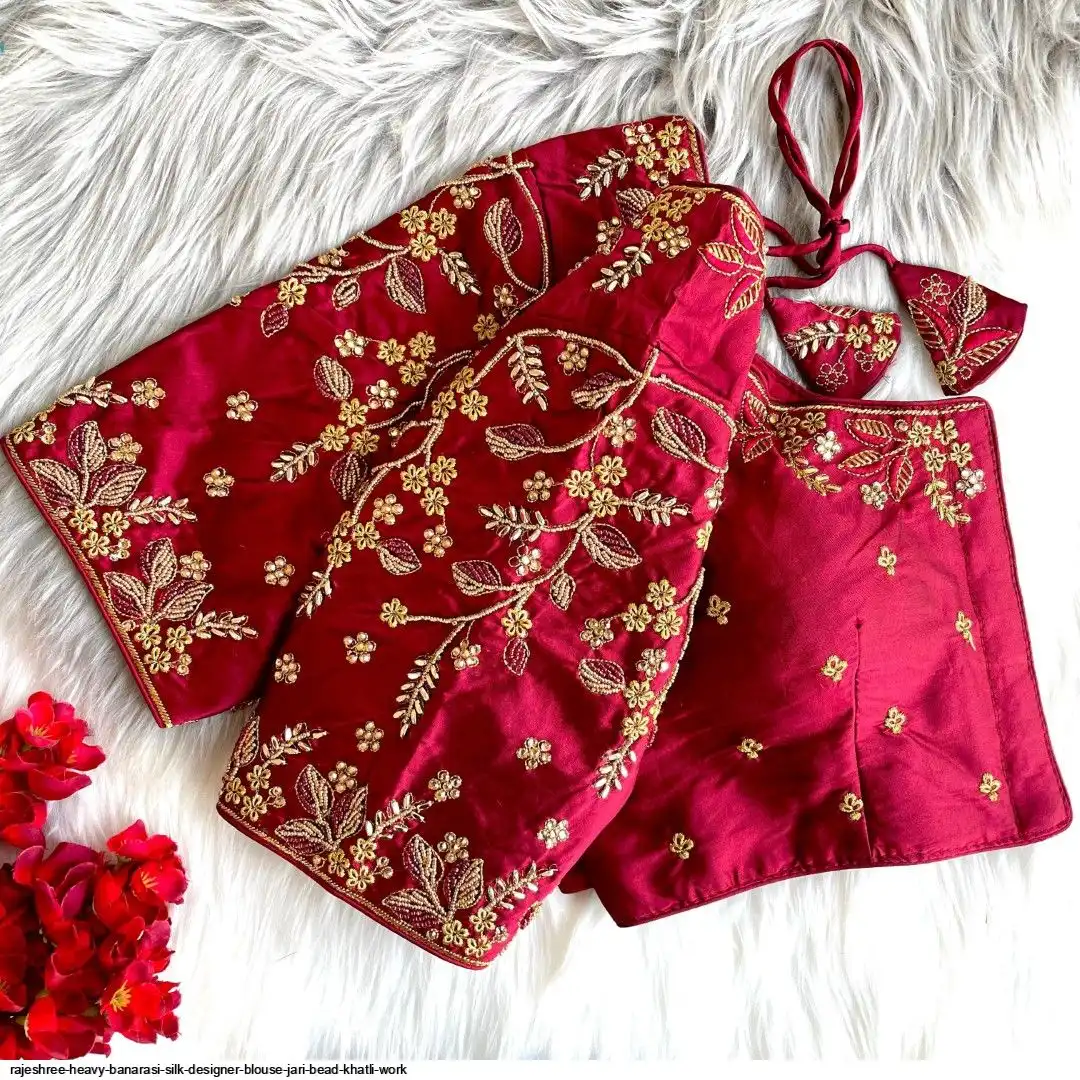 RAJESHREE HEAVY BANARASI SILK DESIGNER BLOUSE JARI BEAD KHATLI WORK G