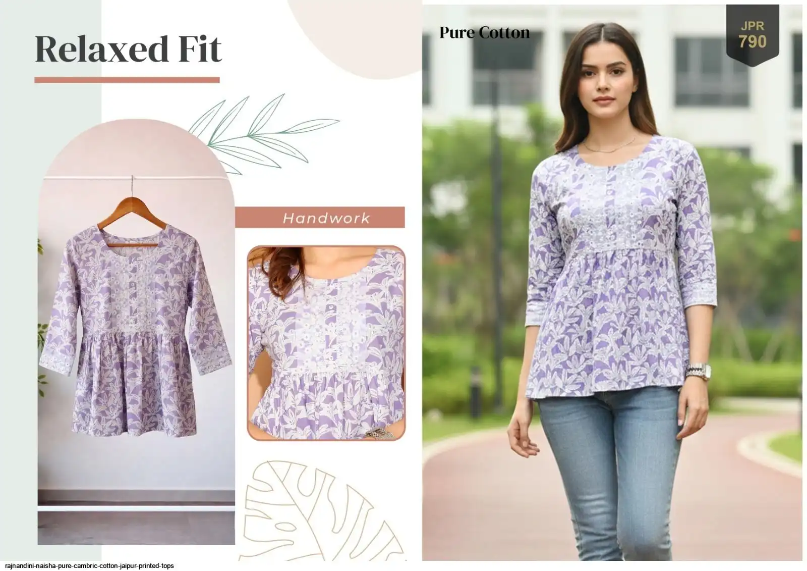 RAJNANDINI NAISHA PURE CAMBRIC COTTON JAIPUR PRINTED TOPS 790