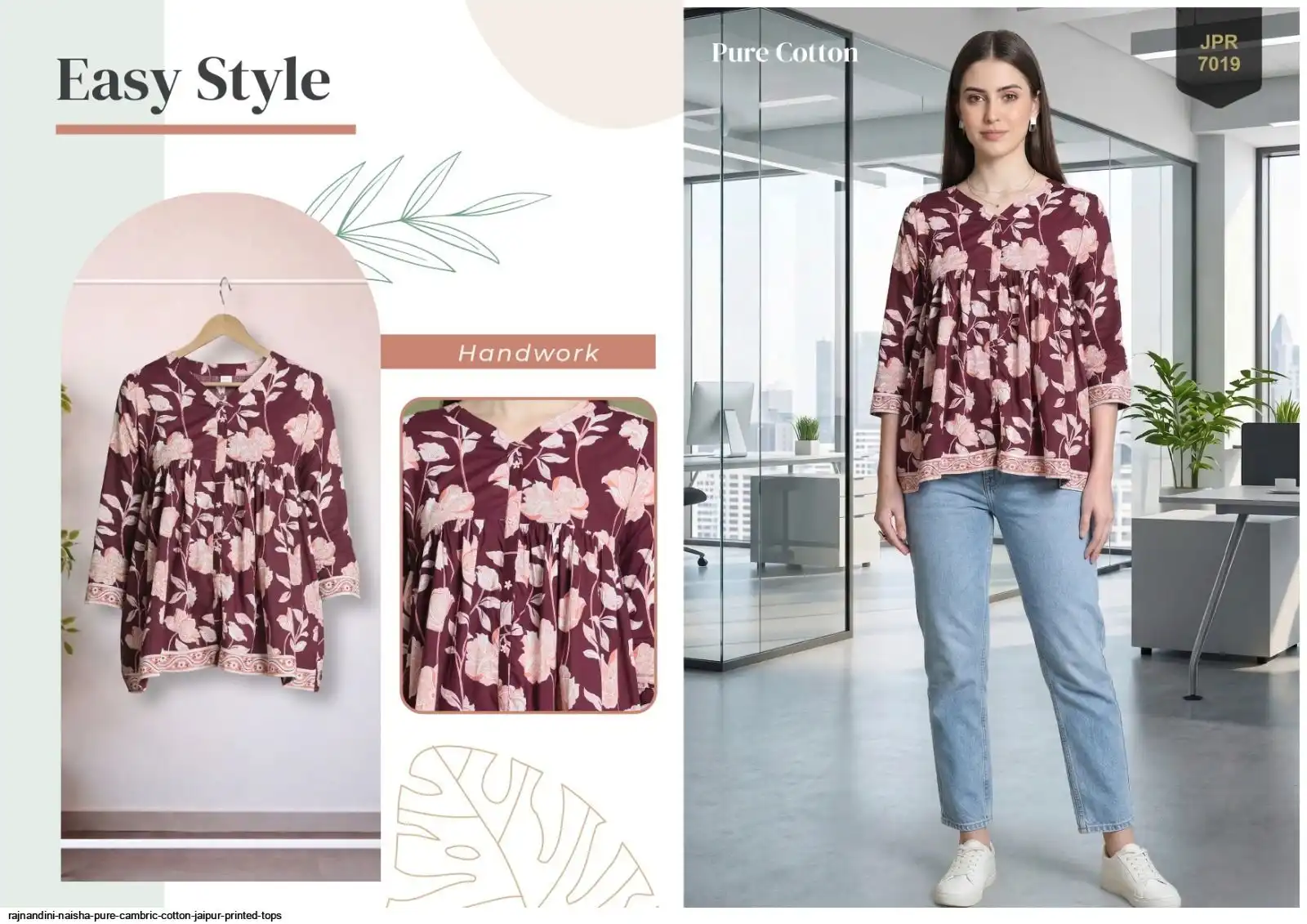 RAJNANDINI NAISHA PURE CAMBRIC COTTON JAIPUR PRINTED TOPS 7019