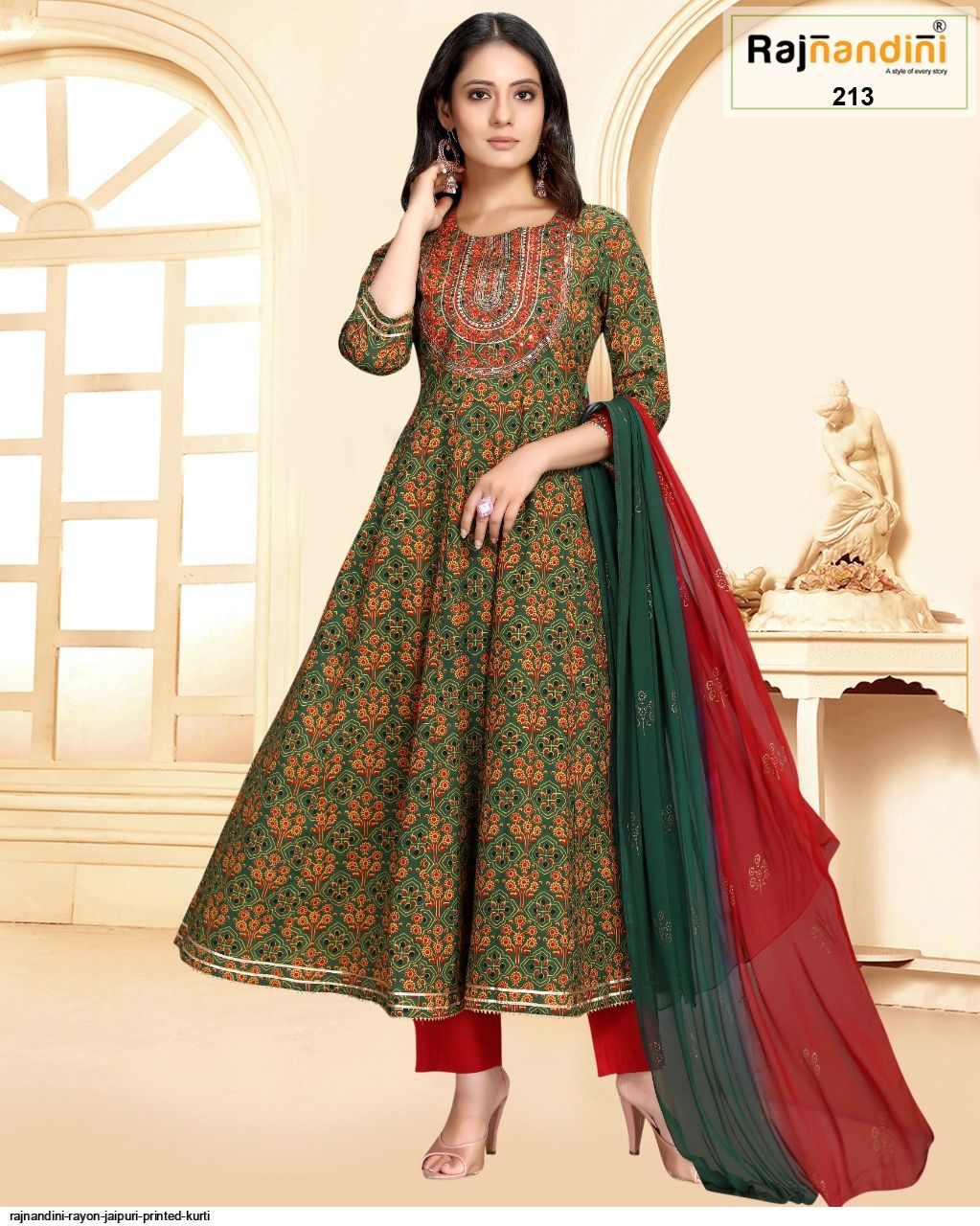 RAJNANDINI RAYON JAIPURI PRINTED KURTI