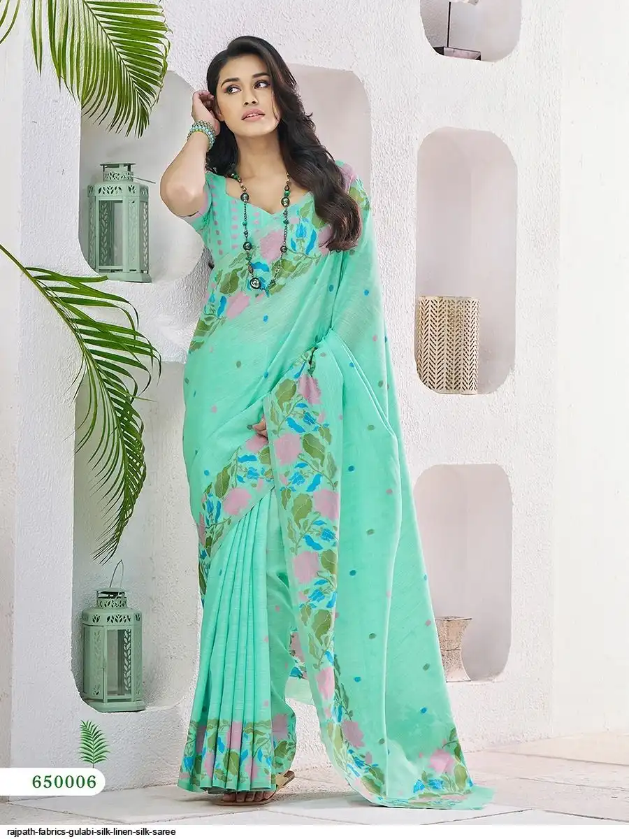 RAJPATH FABRICS GULABI SILK LINEN SILK SAREE 650006