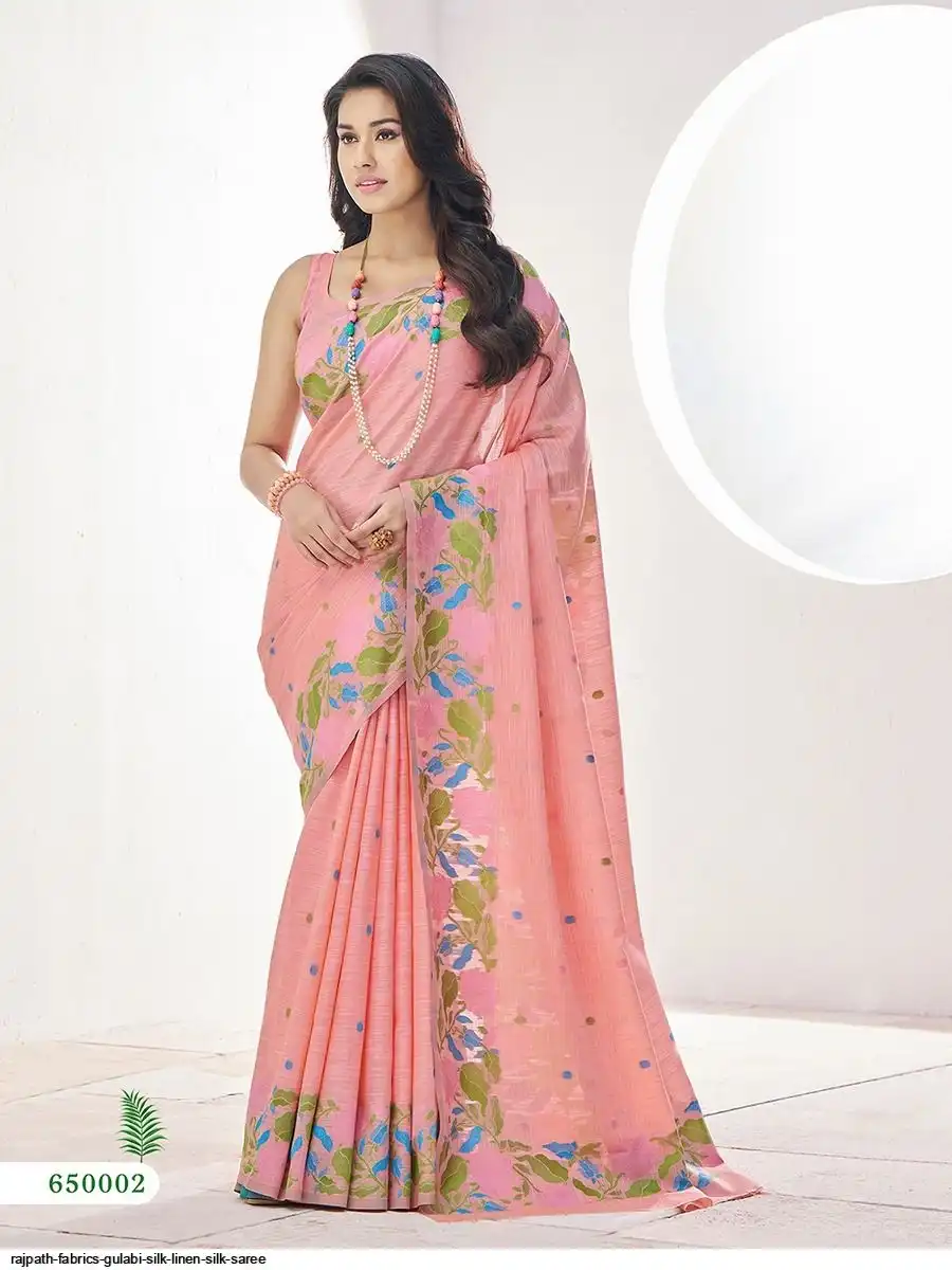 RAJPATH FABRICS GULABI SILK LINEN SILK SAREE 650002