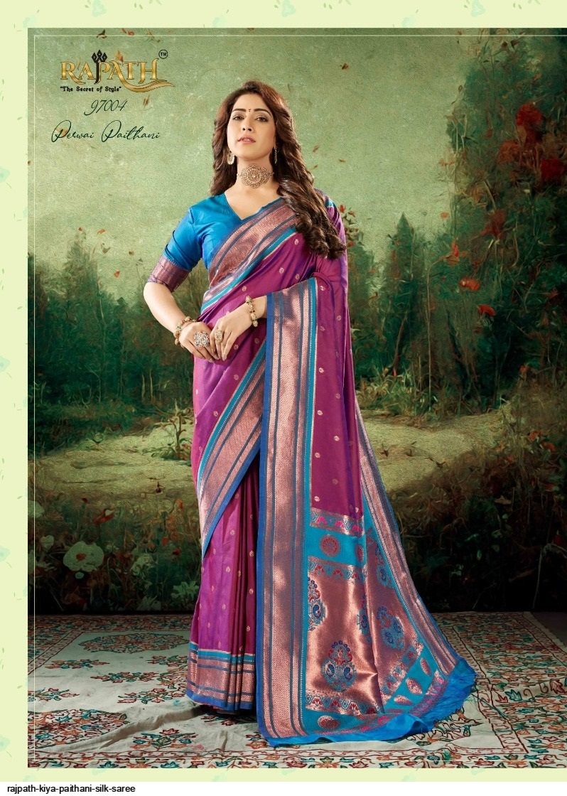 Big Border Peshwai Silk Paithani Purple and Green - Maharani Paithani