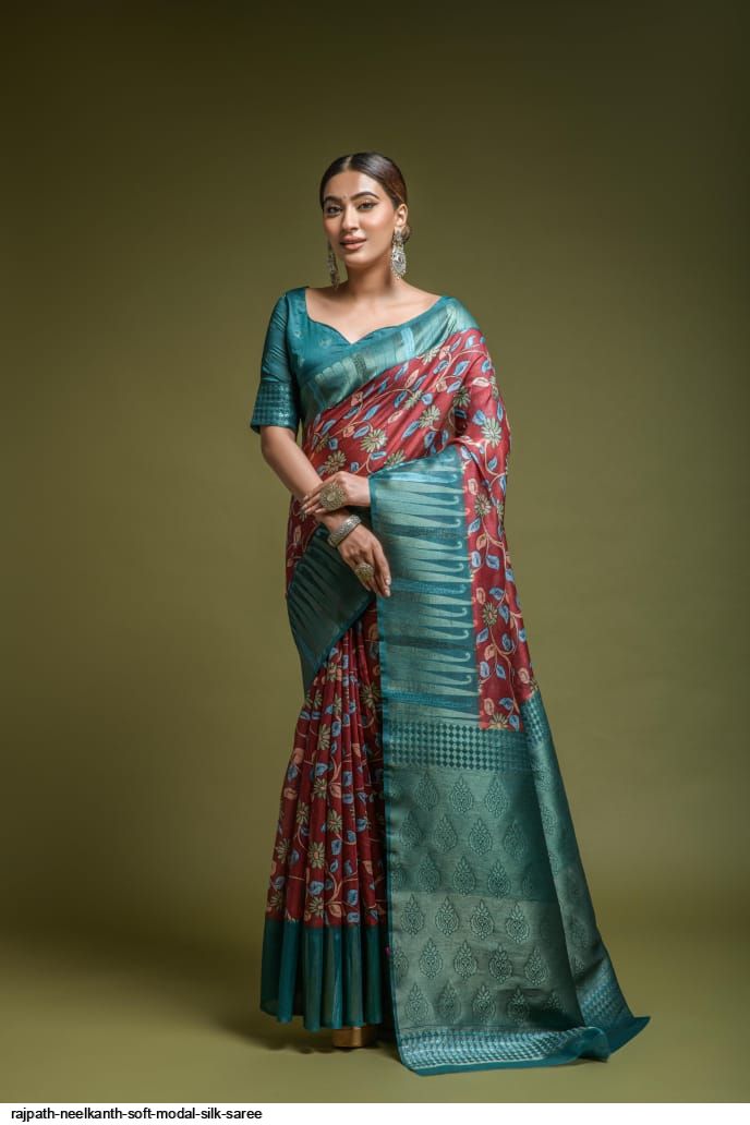 Exclusive ajrakh naturally dyed modal silk saree – Soovos