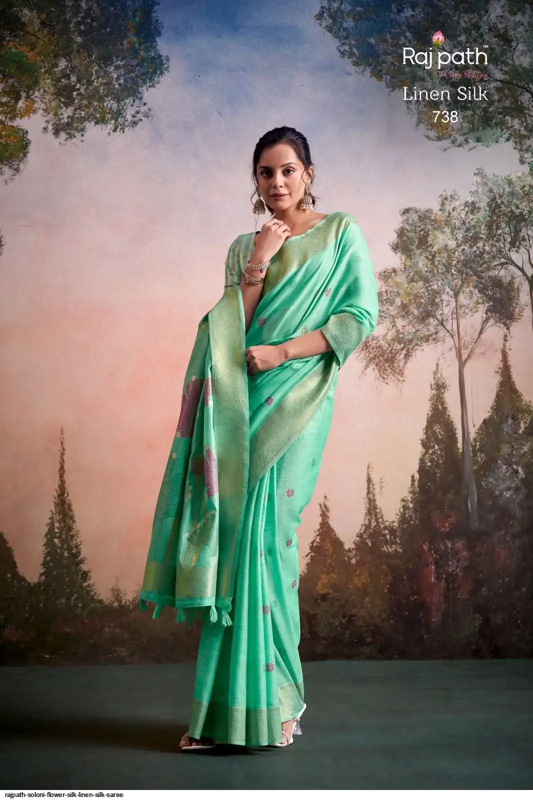 RajPath Soloni Flower Silk Linen Silk Dress Material