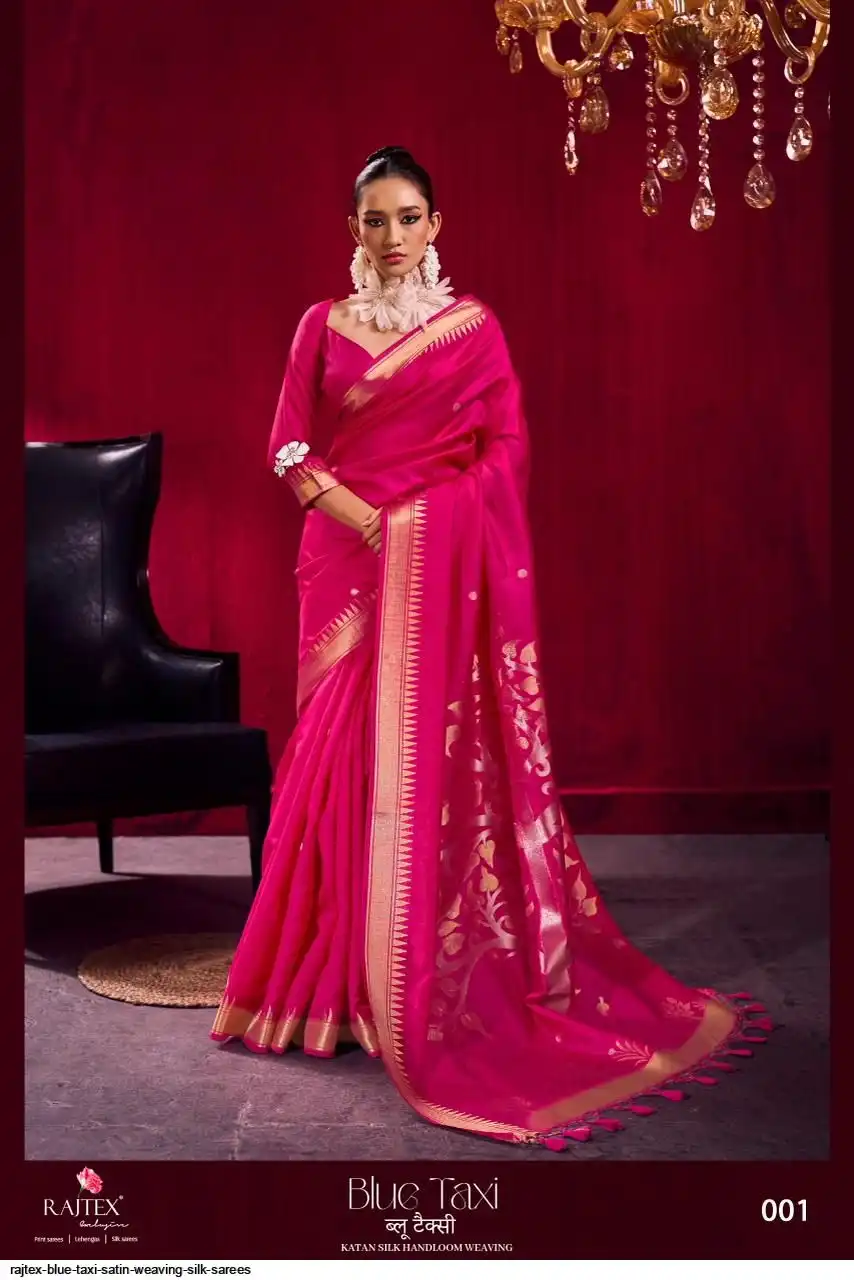 RAJTEX BLUE TAXI SATIN WEAVING SILK SAREES 001
