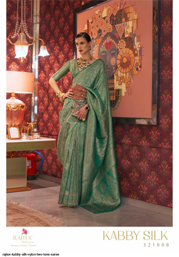 Two-tone Green Silk Patola Print Contemporary Saree