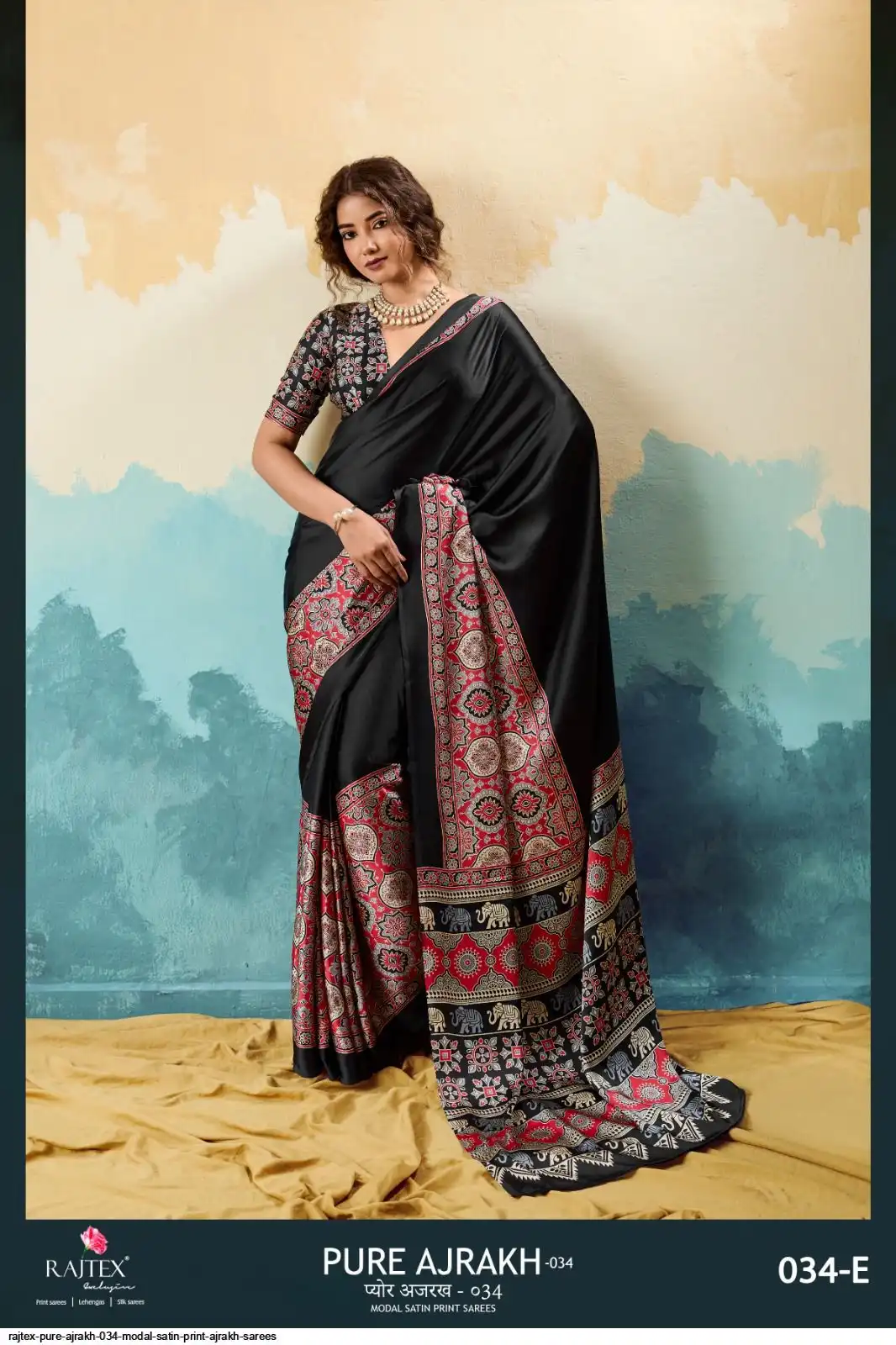 RAJTEX PURE AJRAKH 034 MODAL SATIN PRINT AJRAKH SAREES 034E