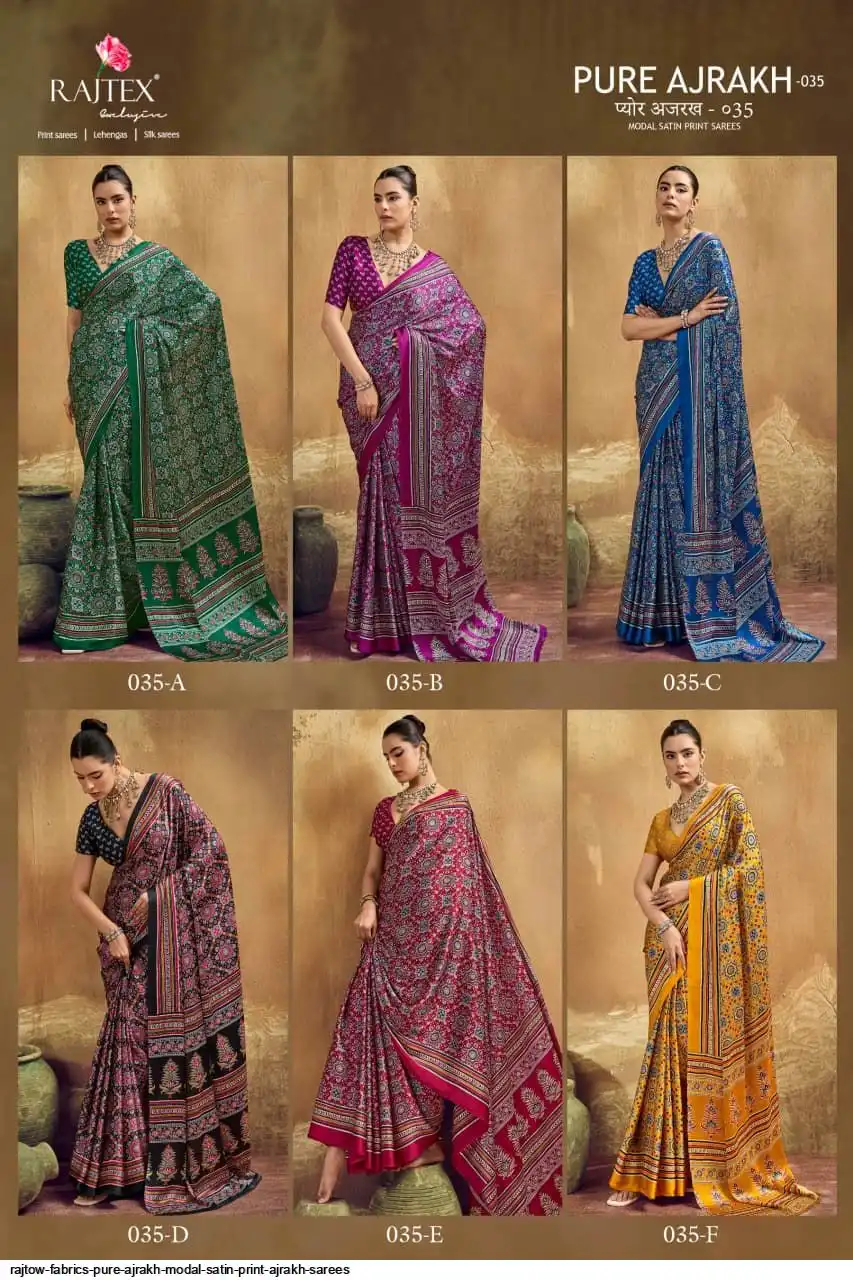 RAJTOW FABRICS PURE AJRAKH MODAL SATIN PRINT AJRAKH SAREES