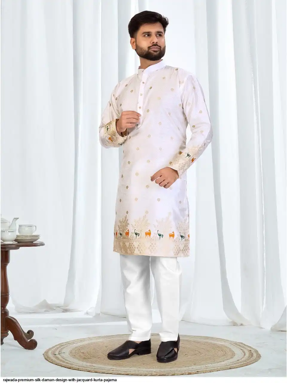 RAJWADA PREMIUM SILK DAMAN DESIGN WITH JACQUARD KURTA PAJAMA A