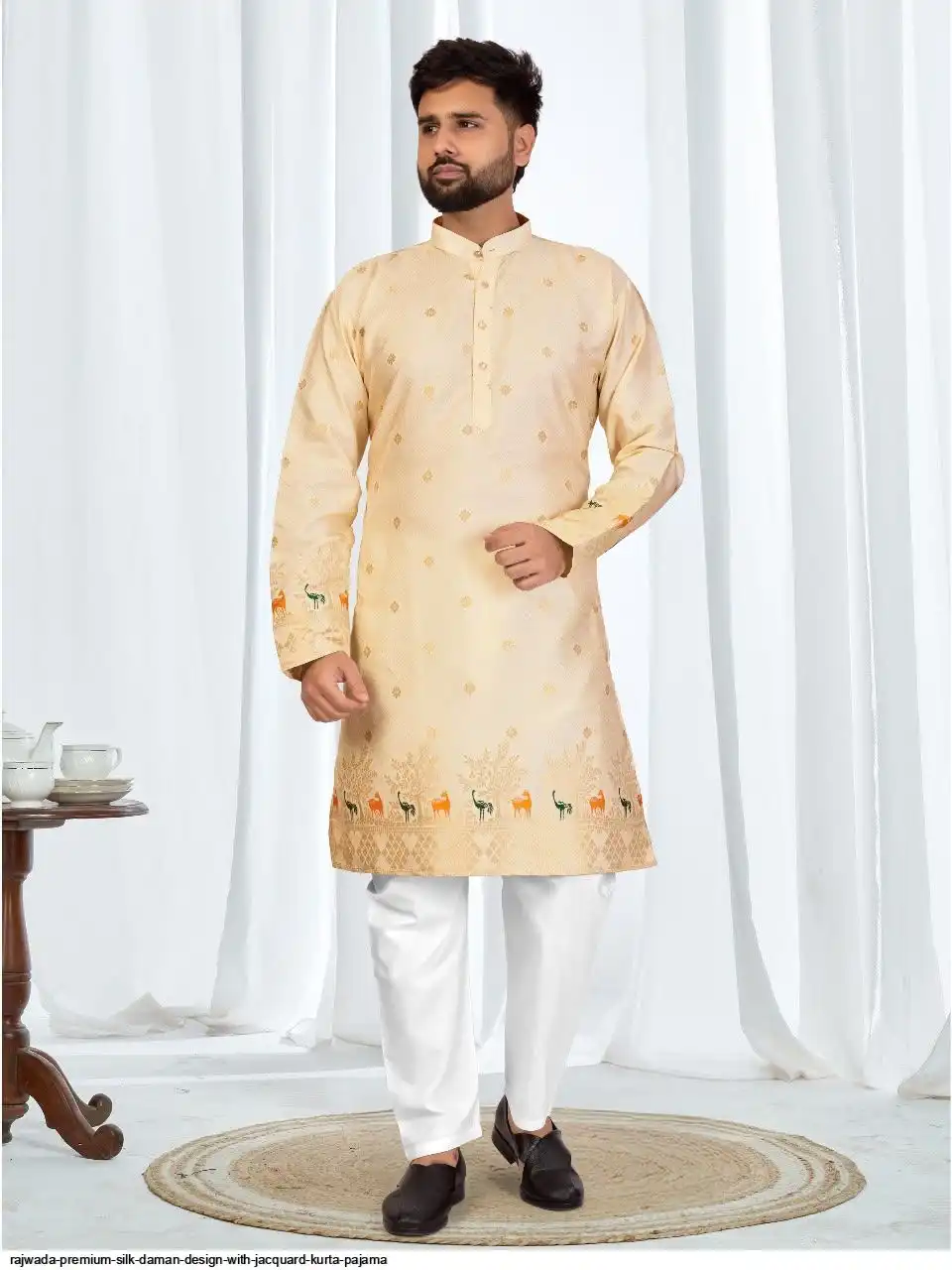 RAJWADA PREMIUM SILK DAMAN DESIGN WITH JACQUARD KURTA PAJAMA B