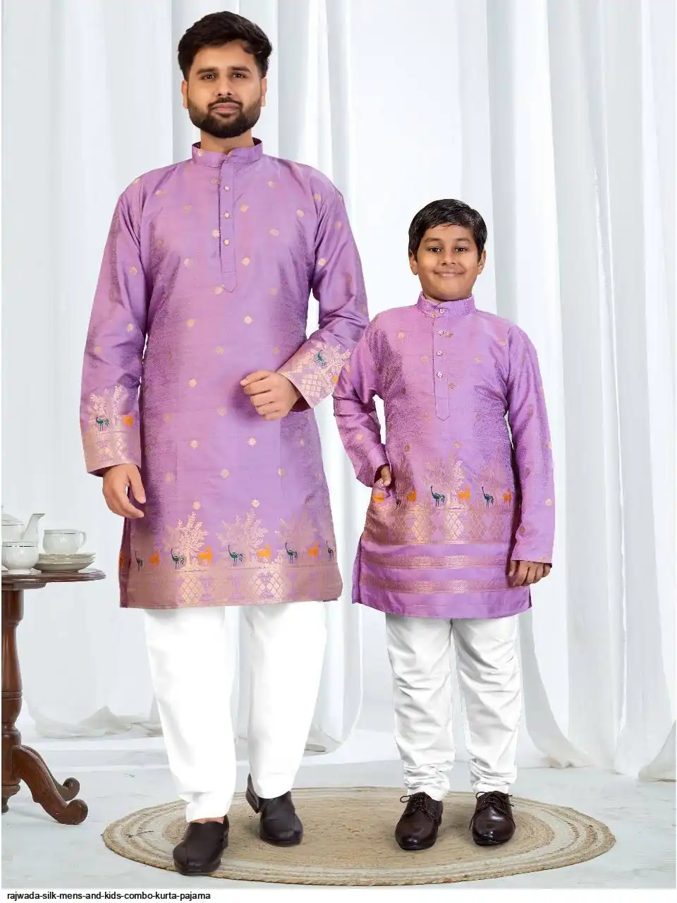 RAJWADA SILK MENS AND KIDS COMBO KURTA PAJAMA B