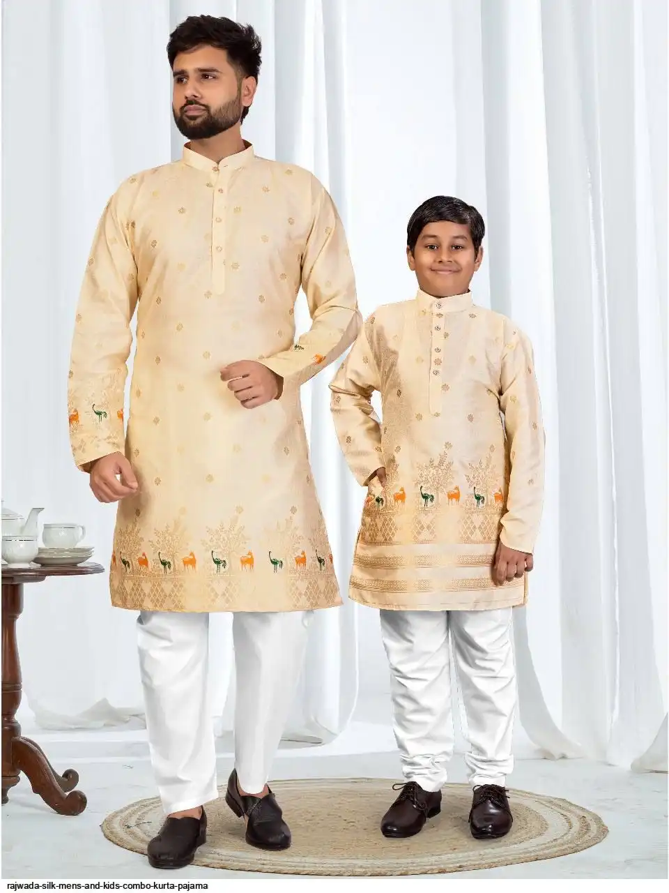 RAJWADA SILK MENS AND KIDS COMBO KURTA PAJAMA C