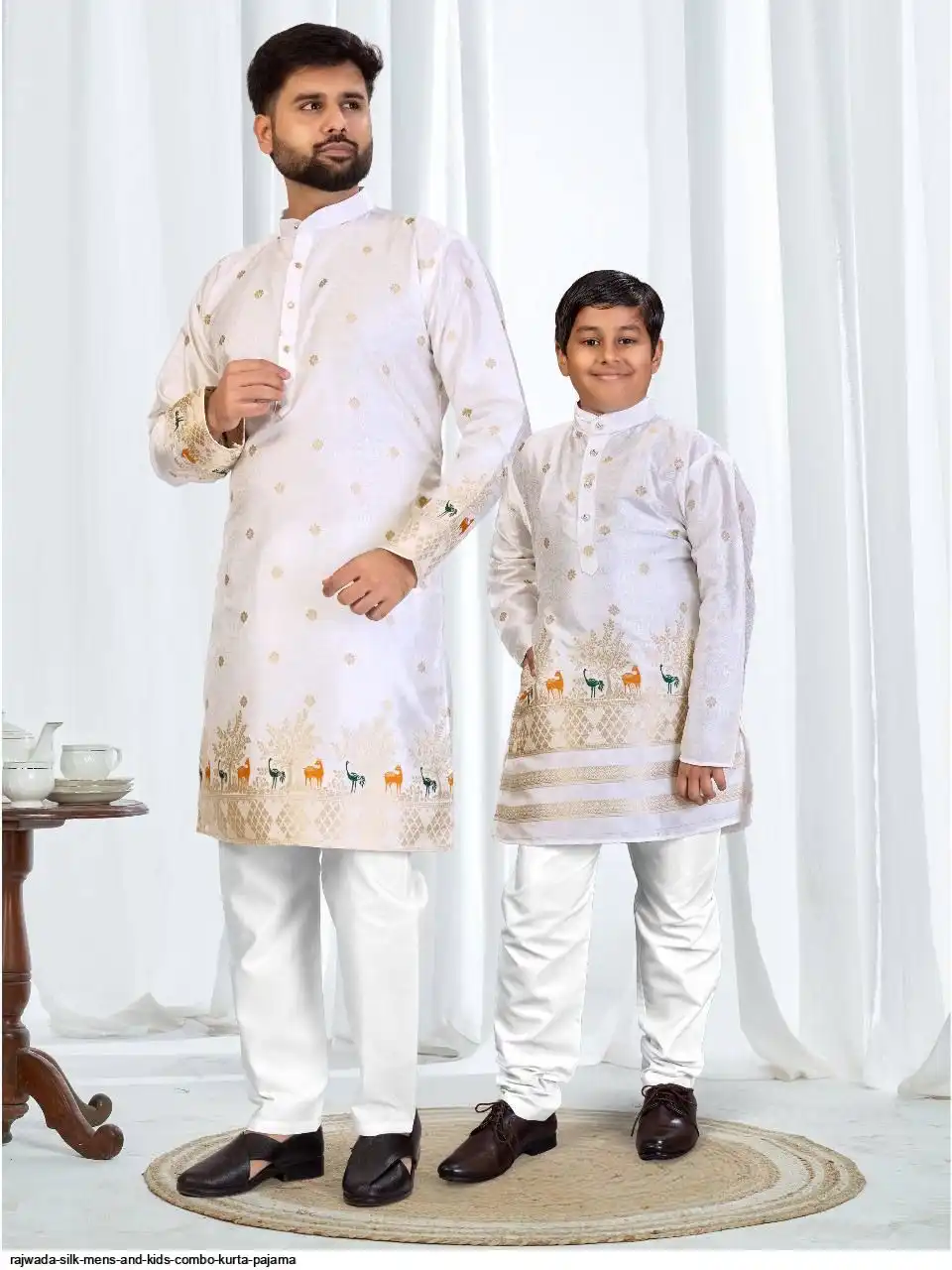 RAJWADA SILK MENS AND KIDS COMBO KURTA PAJAMA A