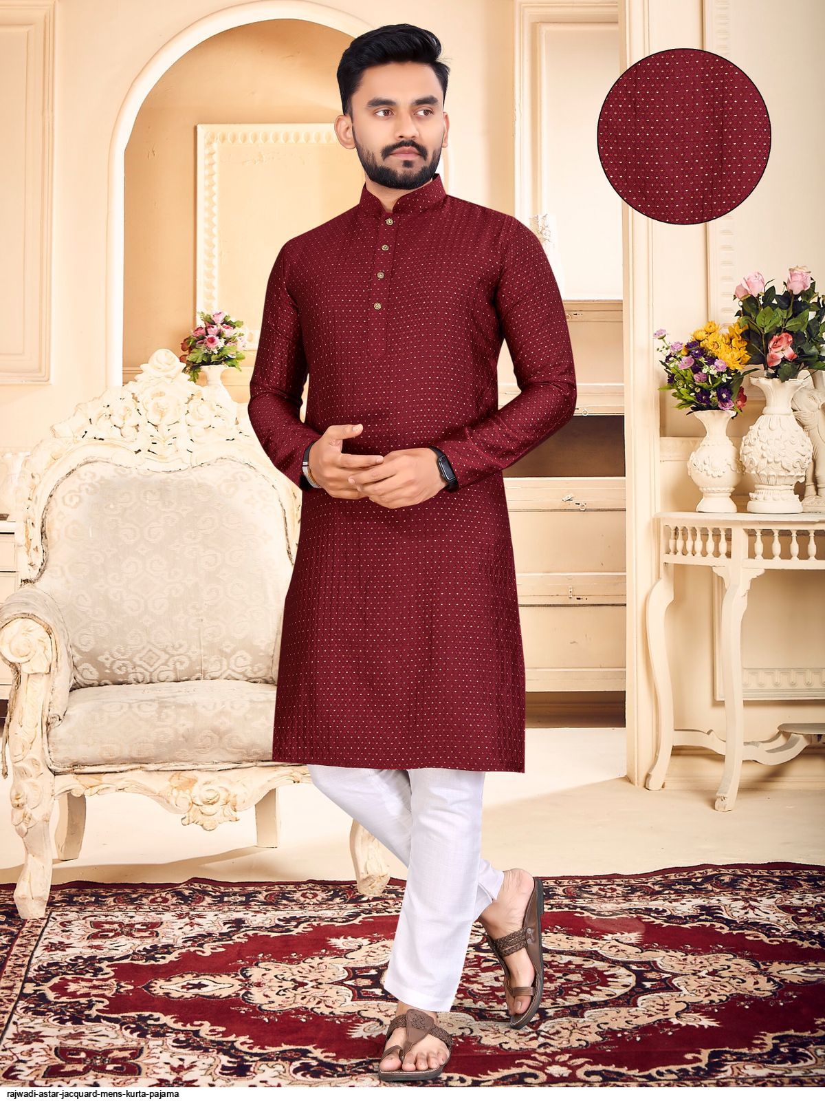 RAJWADI ASTAR JACQUARD MENS KURTA PAJAMA