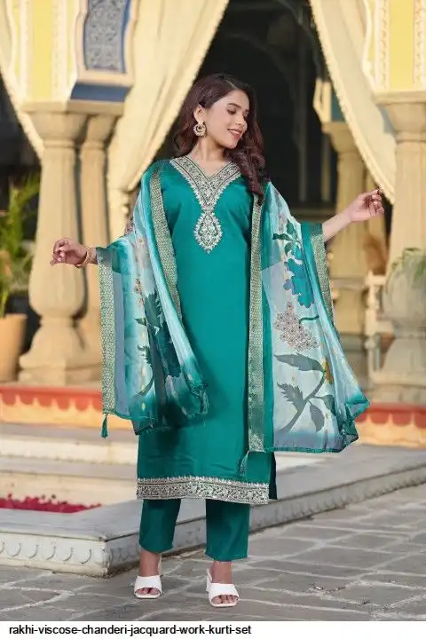RAKHI VISCOSE CHANDERI JACQUARD WORK KURTI SET
