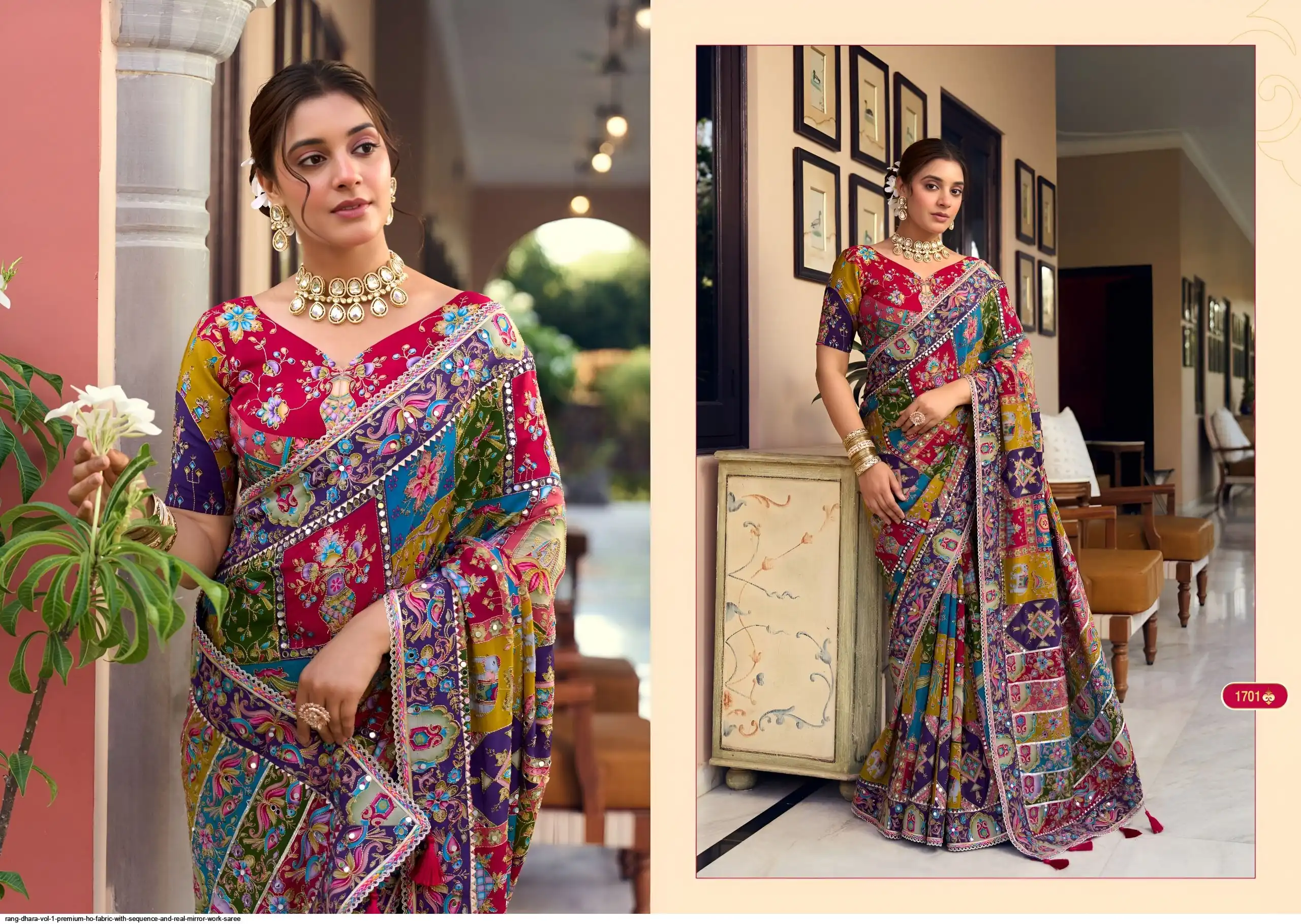 RANG DHARA VOL 1 PREMIUM HO FABRIC WITH SEQUENCE AND REAL MIRROR WORK SAREE A