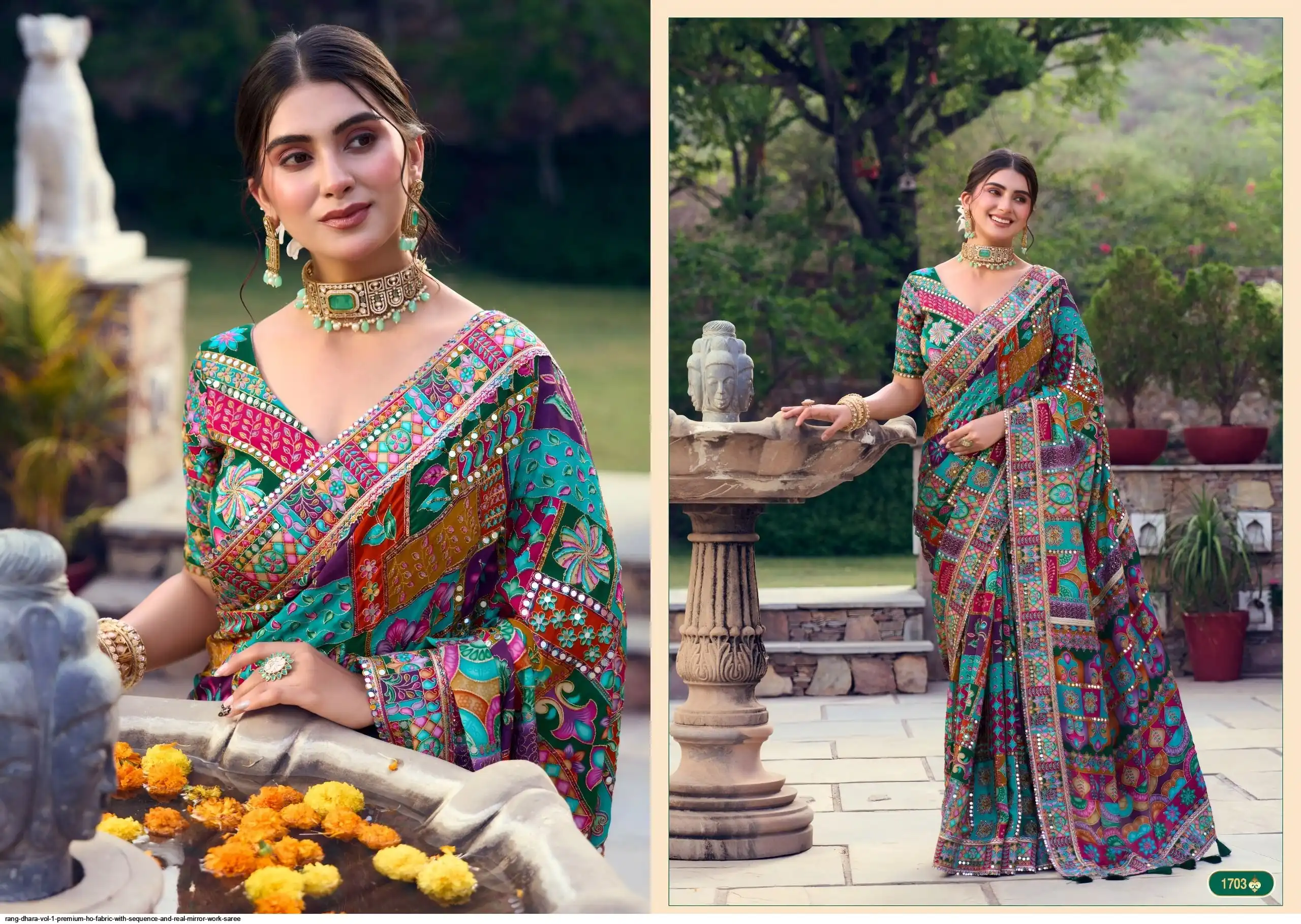RANG DHARA VOL 1 PREMIUM HO FABRIC WITH SEQUENCE AND REAL MIRROR WORK SAREE C