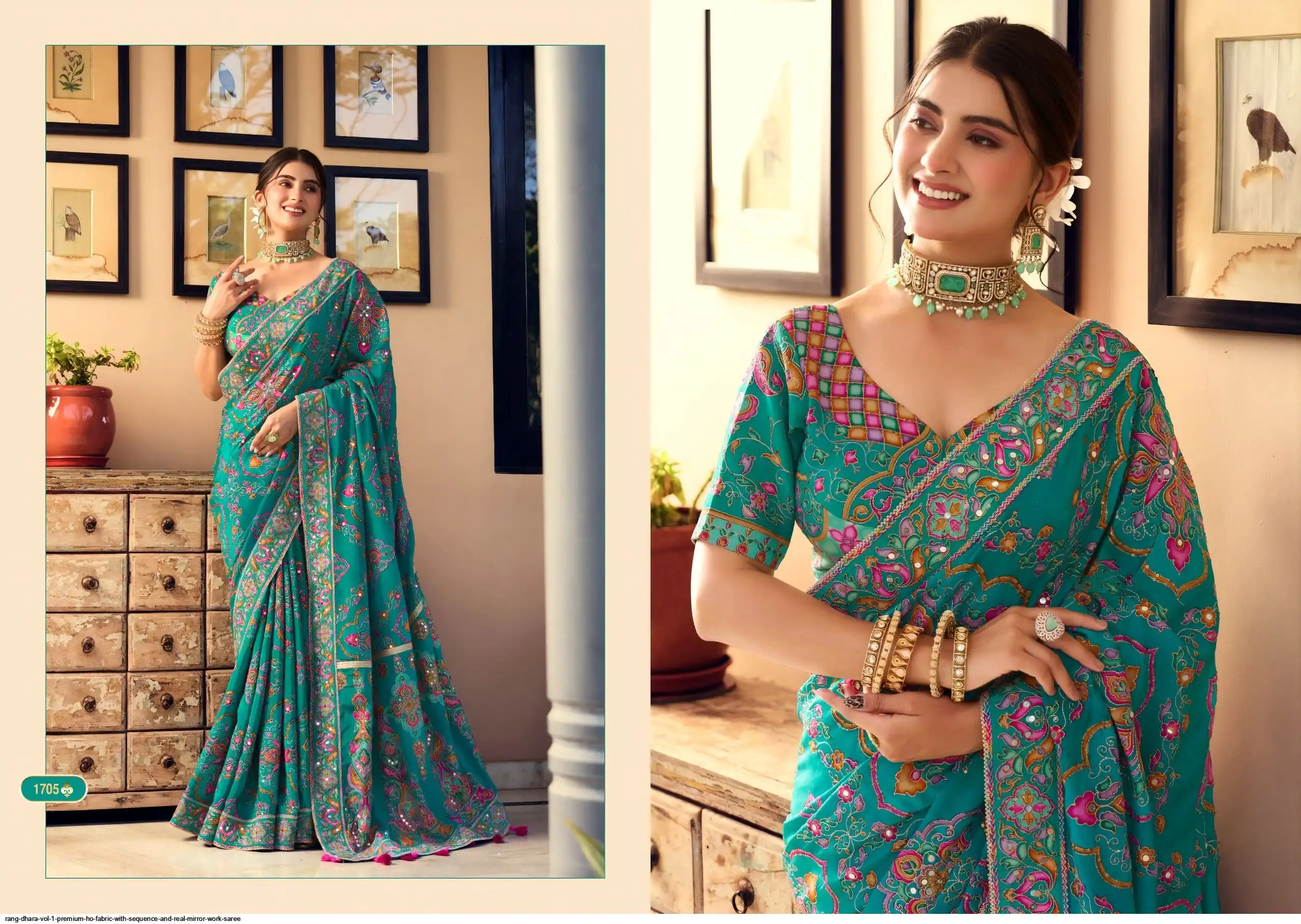 RANG DHARA VOL 1 PREMIUM HO FABRIC WITH SEQUENCE AND REAL MIRROR WORK SAREE E
