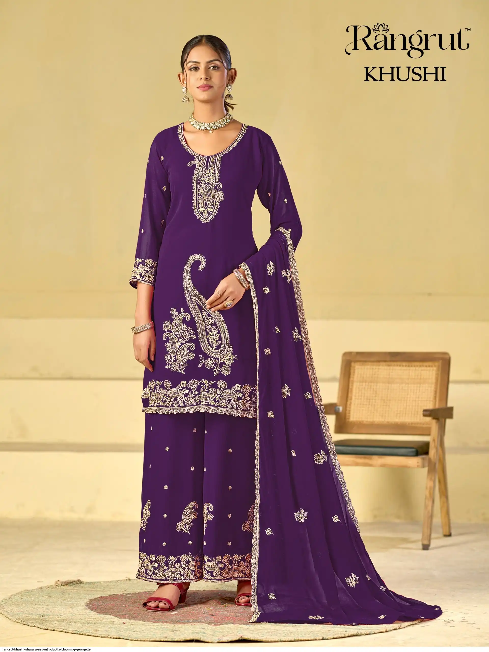 RANGRUT KHUSHI SHARARA SET WITH DUPTTA BLOOMING GEORGETTE 2
