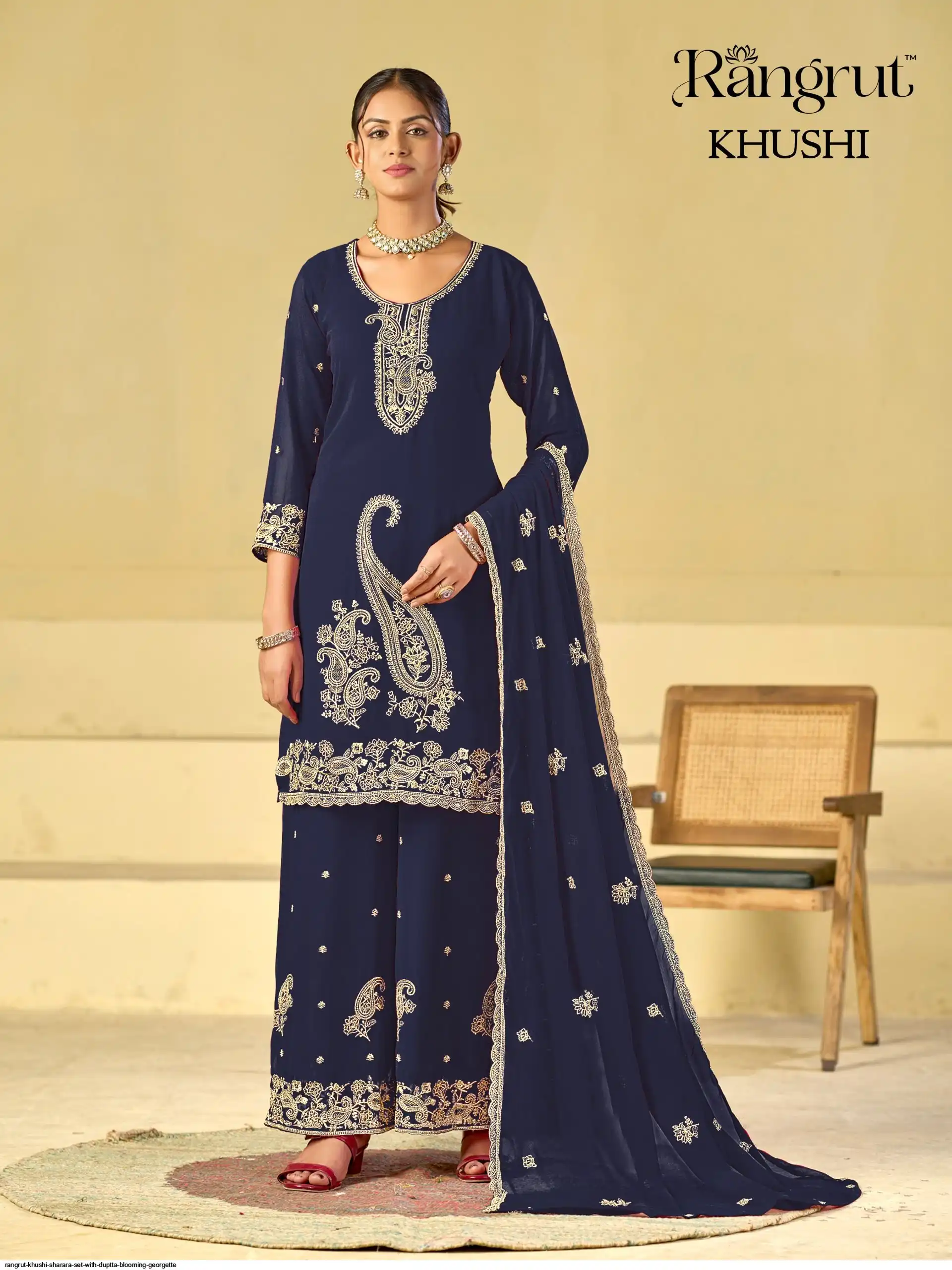 RANGRUT KHUSHI SHARARA SET WITH DUPTTA BLOOMING GEORGETTE 4