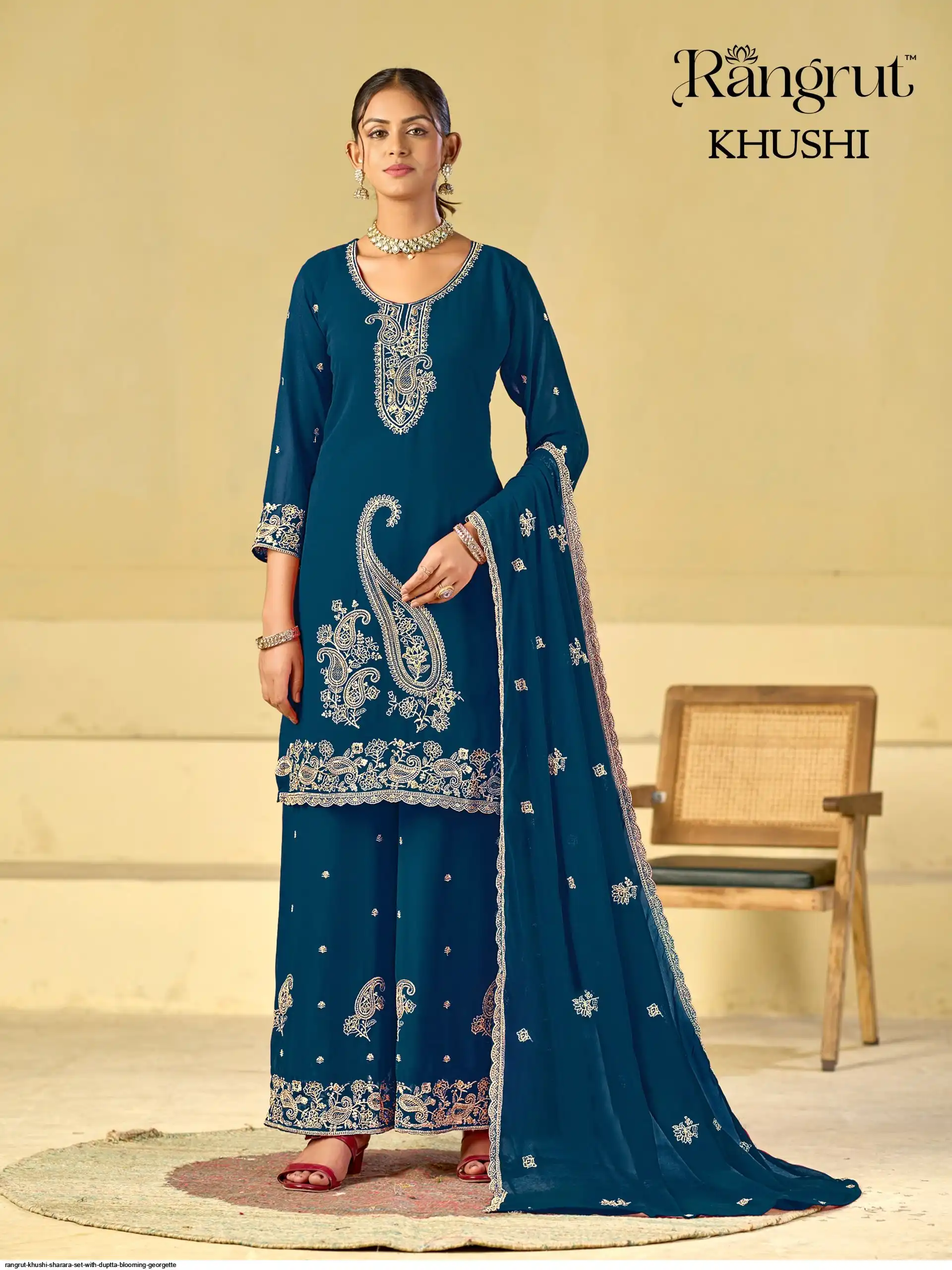 RANGRUT KHUSHI SHARARA SET WITH DUPTTA BLOOMING GEORGETTE 6