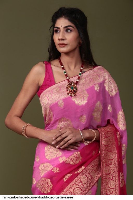 Rani Pink Shaded Pure Khaddi Georgette Saree