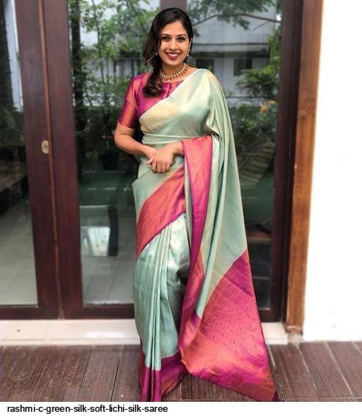 RASHMI C GREEN SILK SOFT LICHI SILK SAREE