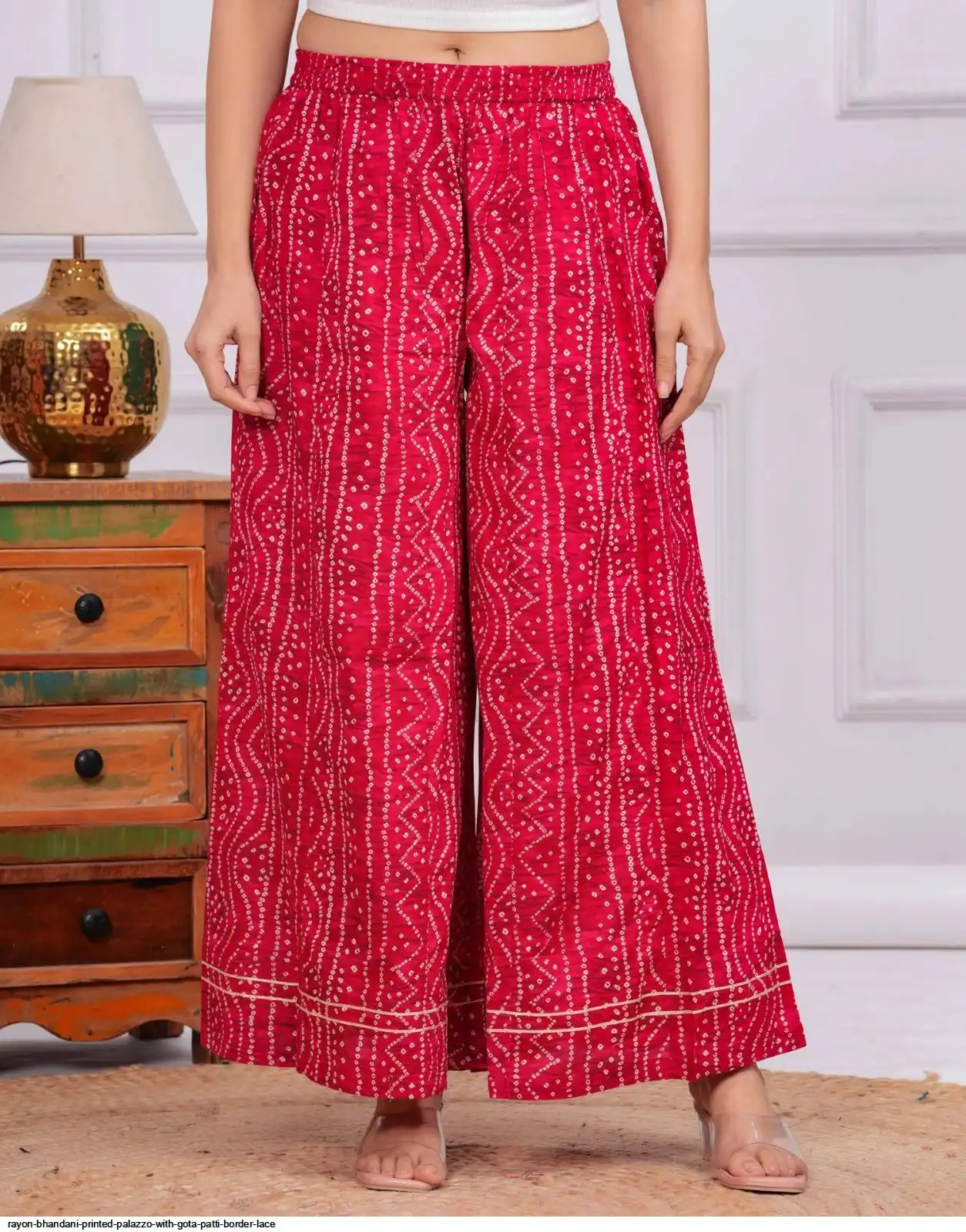 RAYON BHANDANI PRINTED PALAZZO WITH GOTA PATTI BORDER LACE 2003