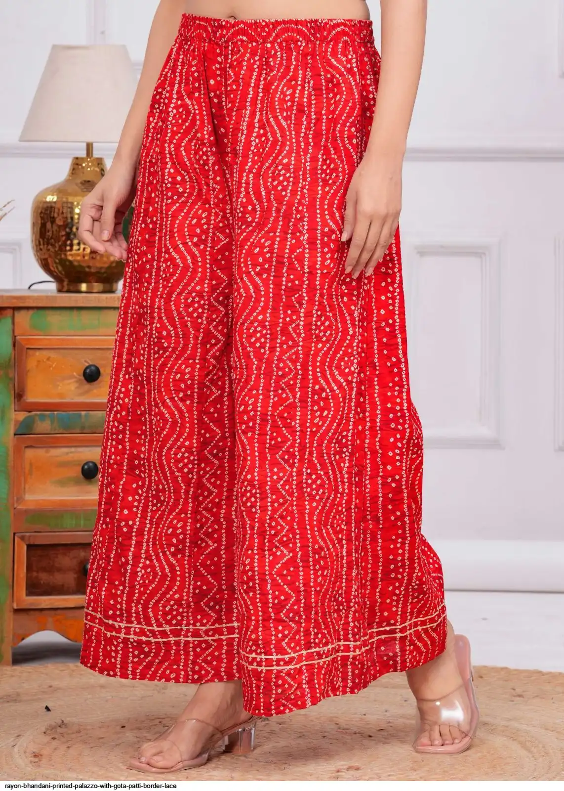 RAYON BHANDANI PRINTED PALAZZO WITH GOTA PATTI BORDER LACE 2004