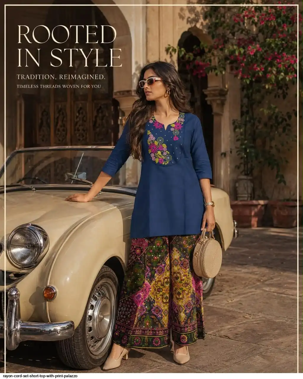 RAYON CORD SET SHORT TOP WITH PRINT PALAZZO