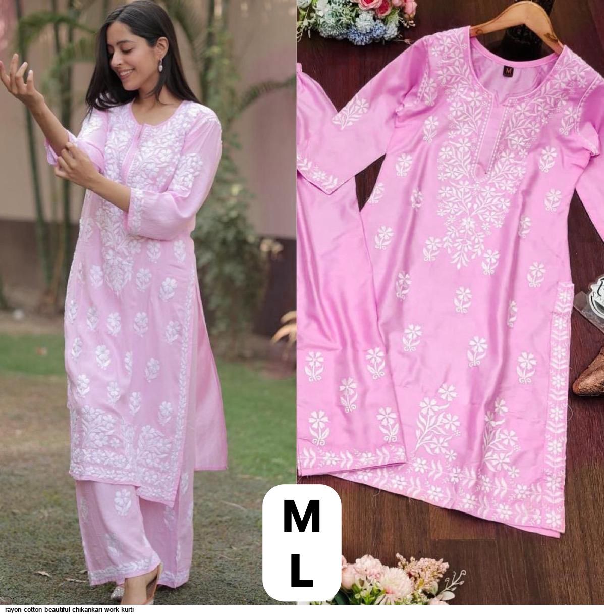 Rayon cotton beautiful chikankari work KURTI