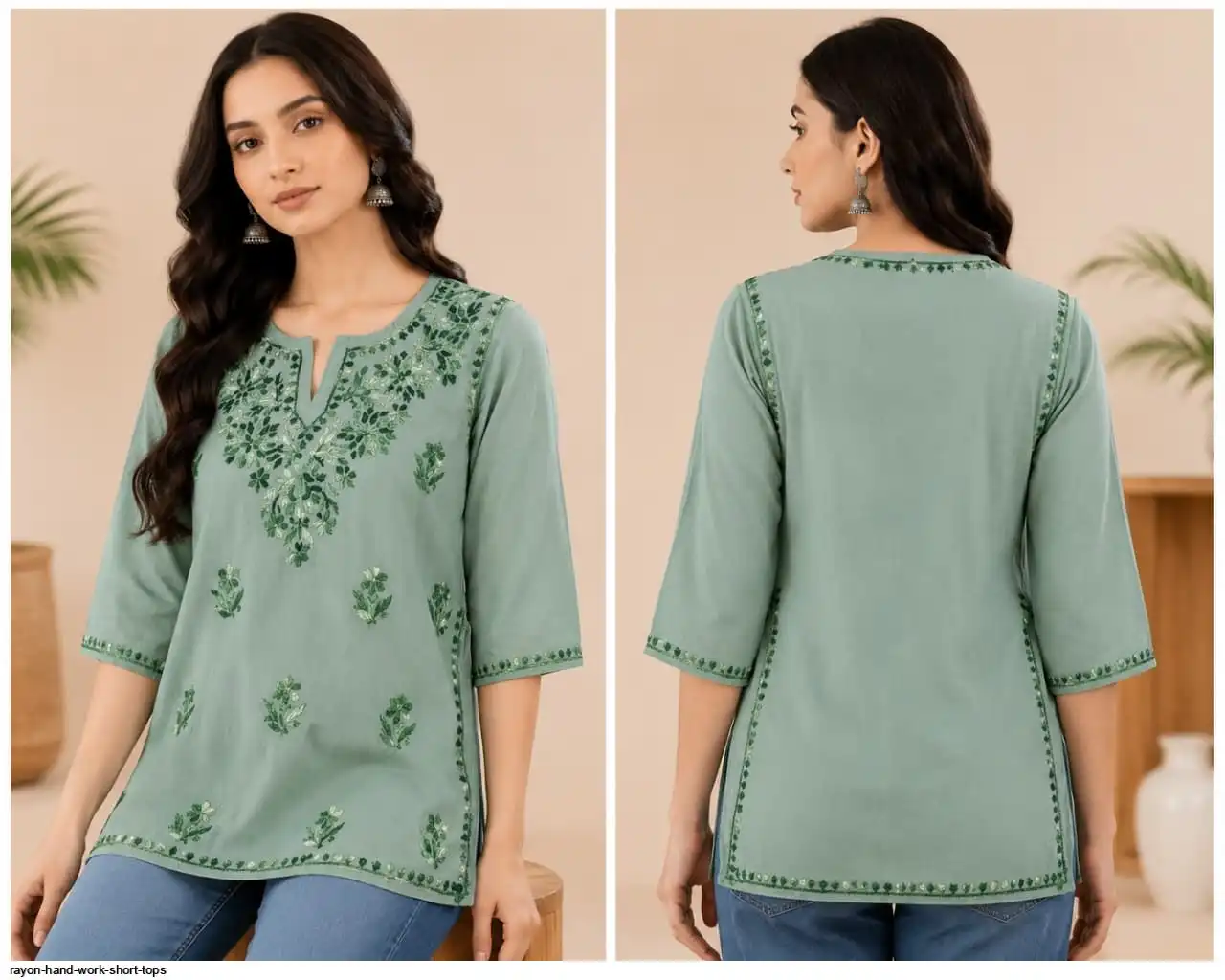 RAYON HAND WORK SHORT TOPS E