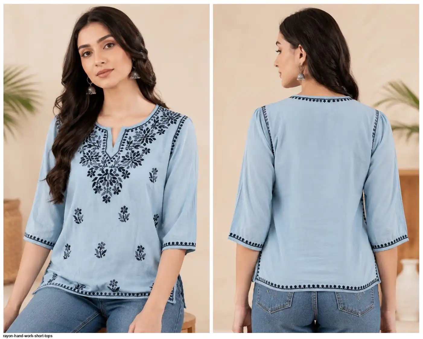 RAYON HAND WORK SHORT TOPS C