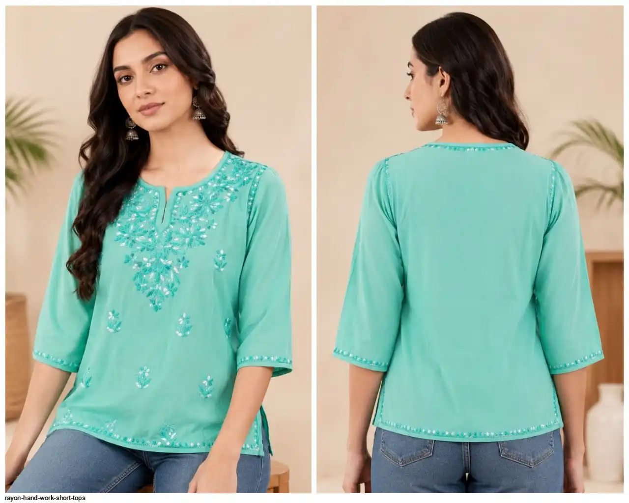 RAYON HAND WORK SHORT TOPS D