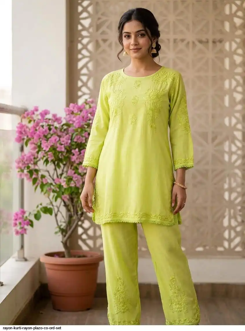 RAYON KURTI RAYON PLAZO CO ORD SET 3