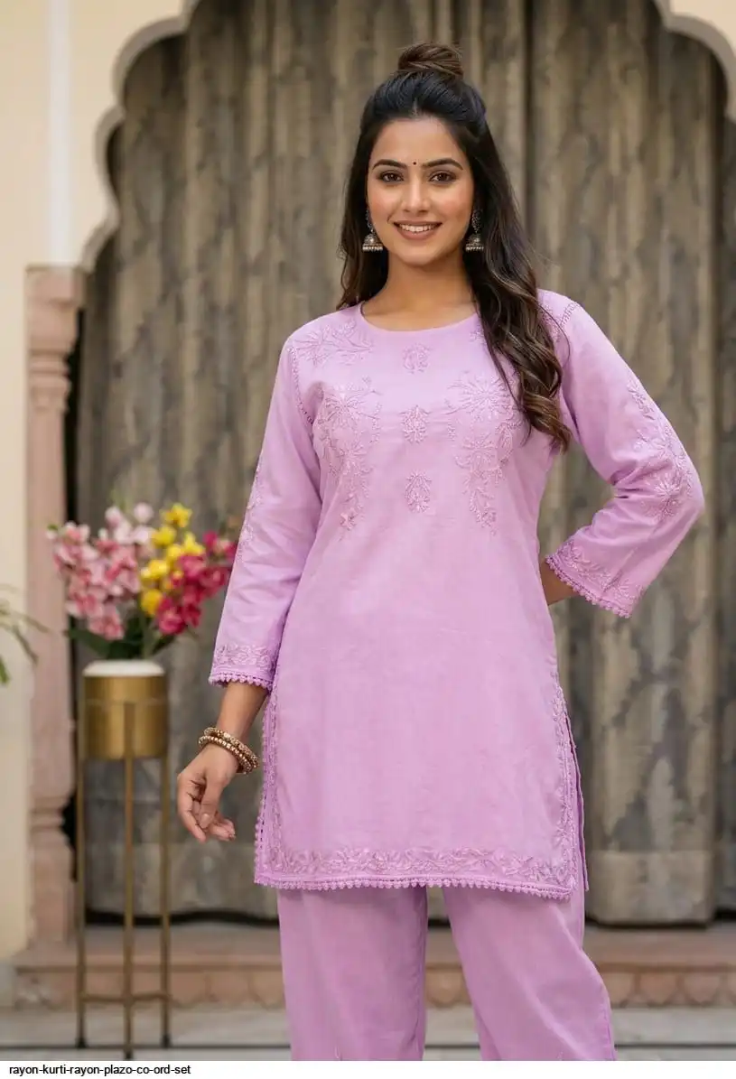 RAYON KURTI RAYON PLAZO CO ORD SET 7