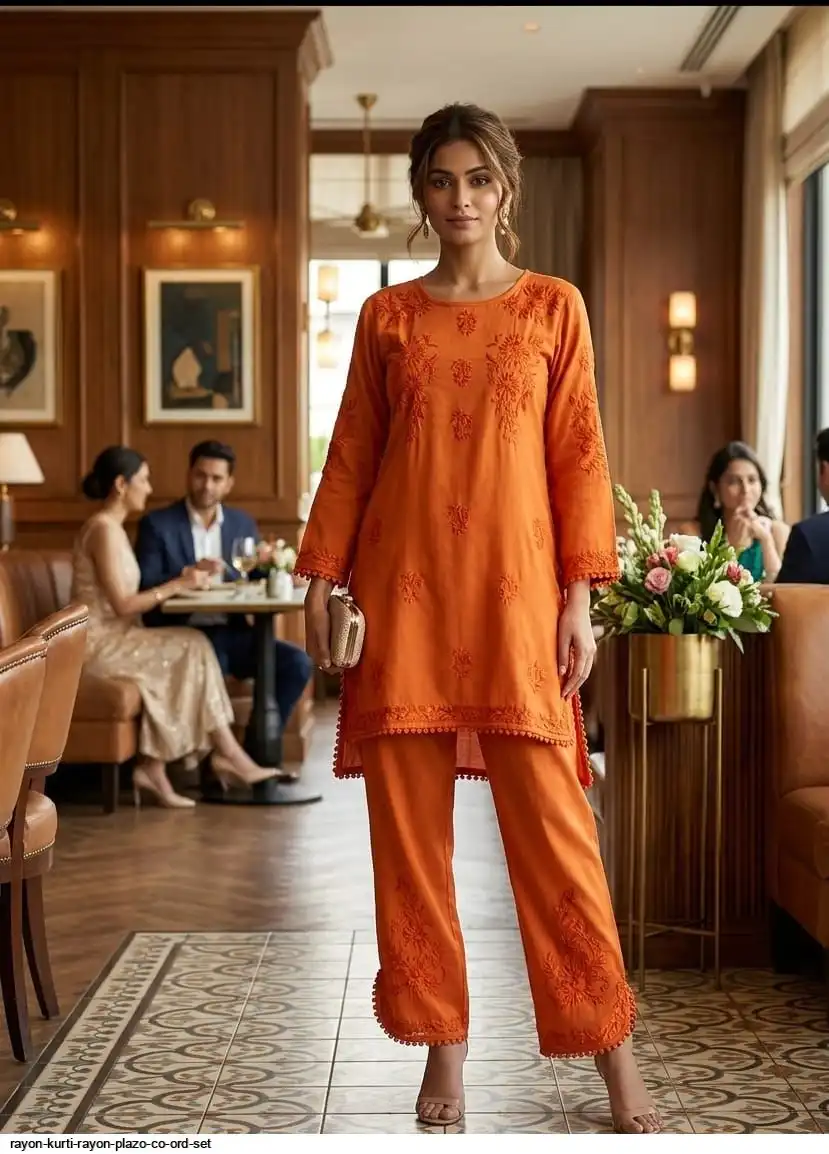 RAYON KURTI RAYON PLAZO CO ORD SET 8