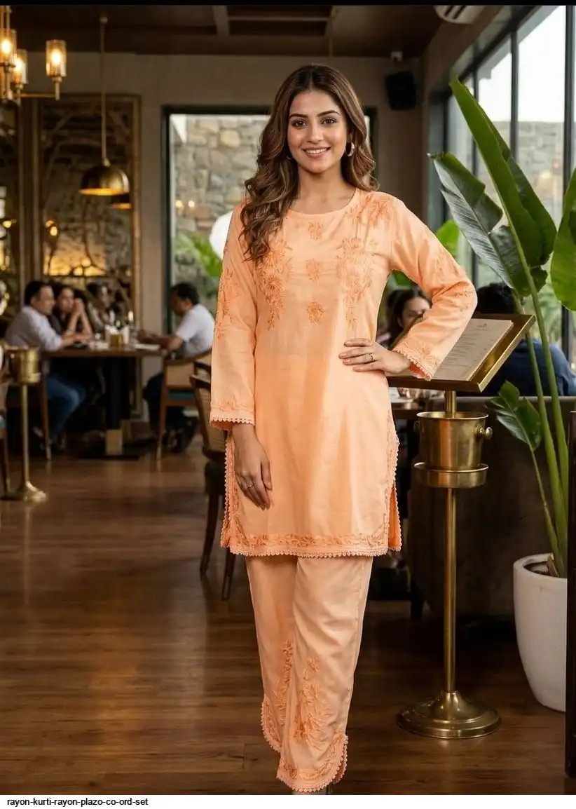 RAYON KURTI RAYON PLAZO CO ORD SET 12
