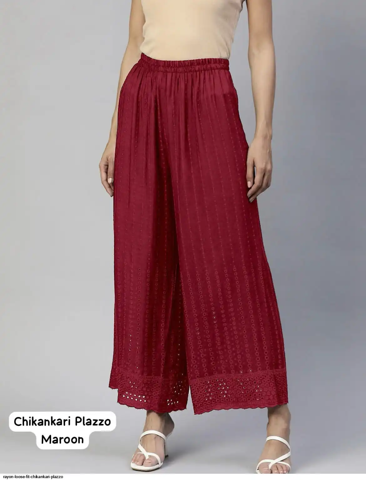 RAYON LOOSE FIT CHIKANKARI PLAZZO A