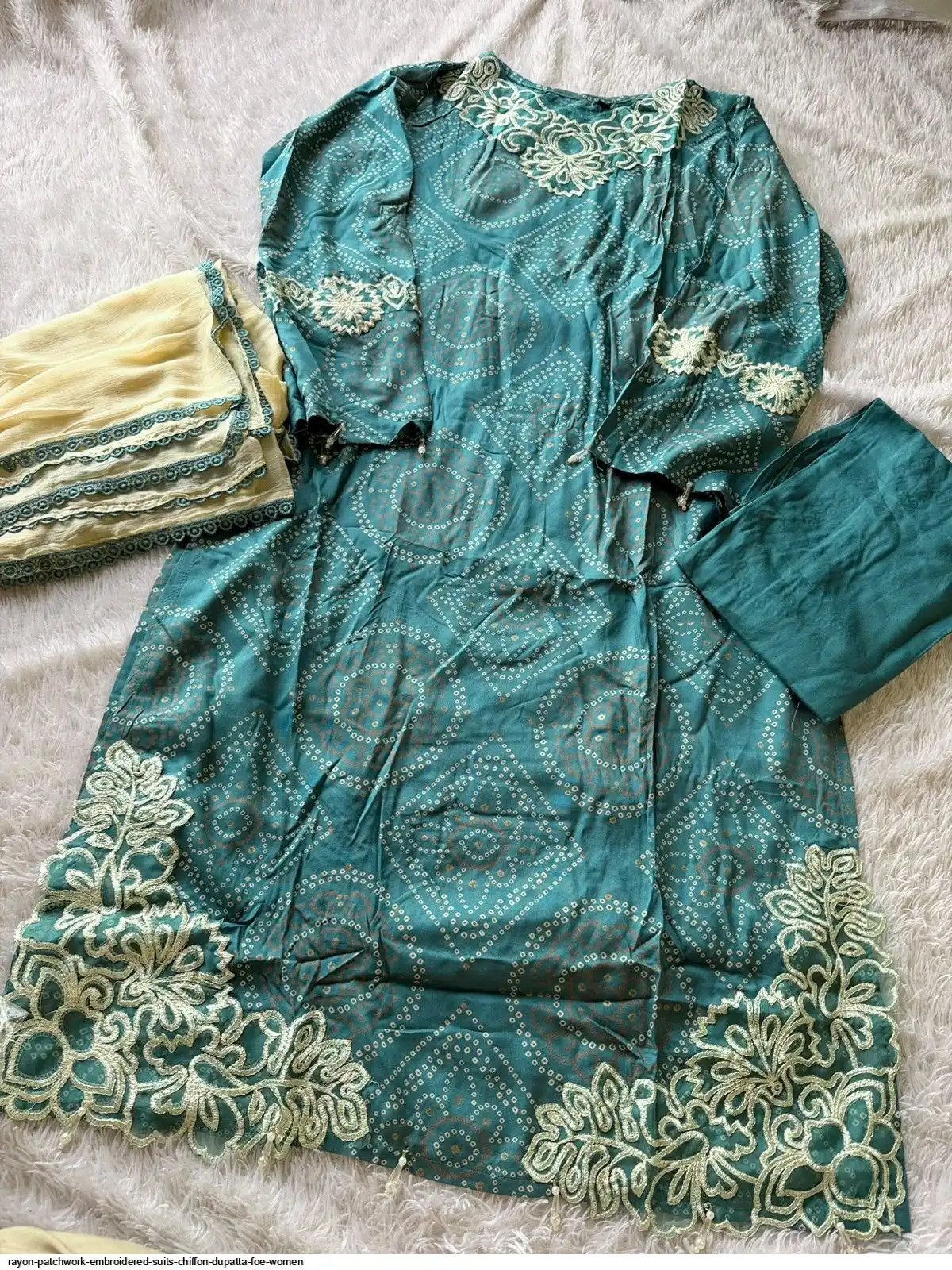 RAYON PATCHWORK EMBROIDERED SUITS CHIFFON DUPATTA FOE WOMEN 6