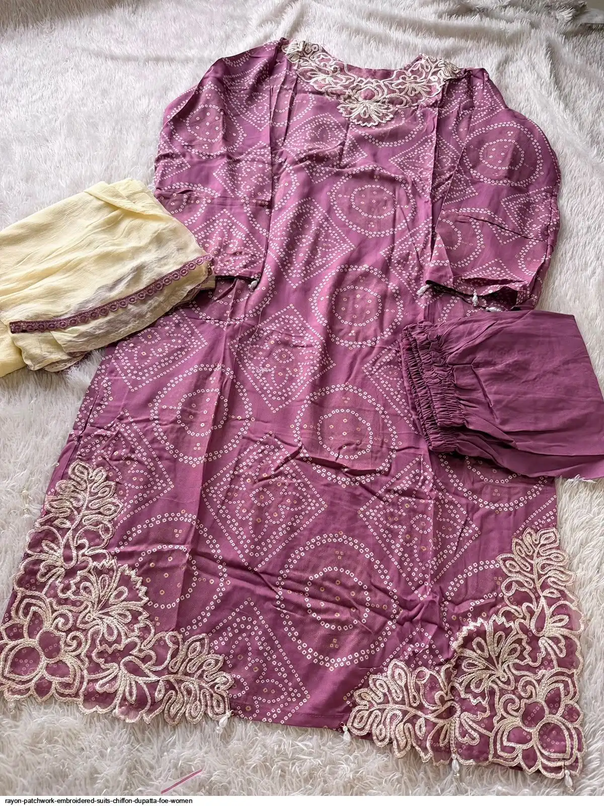 RAYON PATCHWORK EMBROIDERED SUITS CHIFFON DUPATTA FOE WOMEN 5