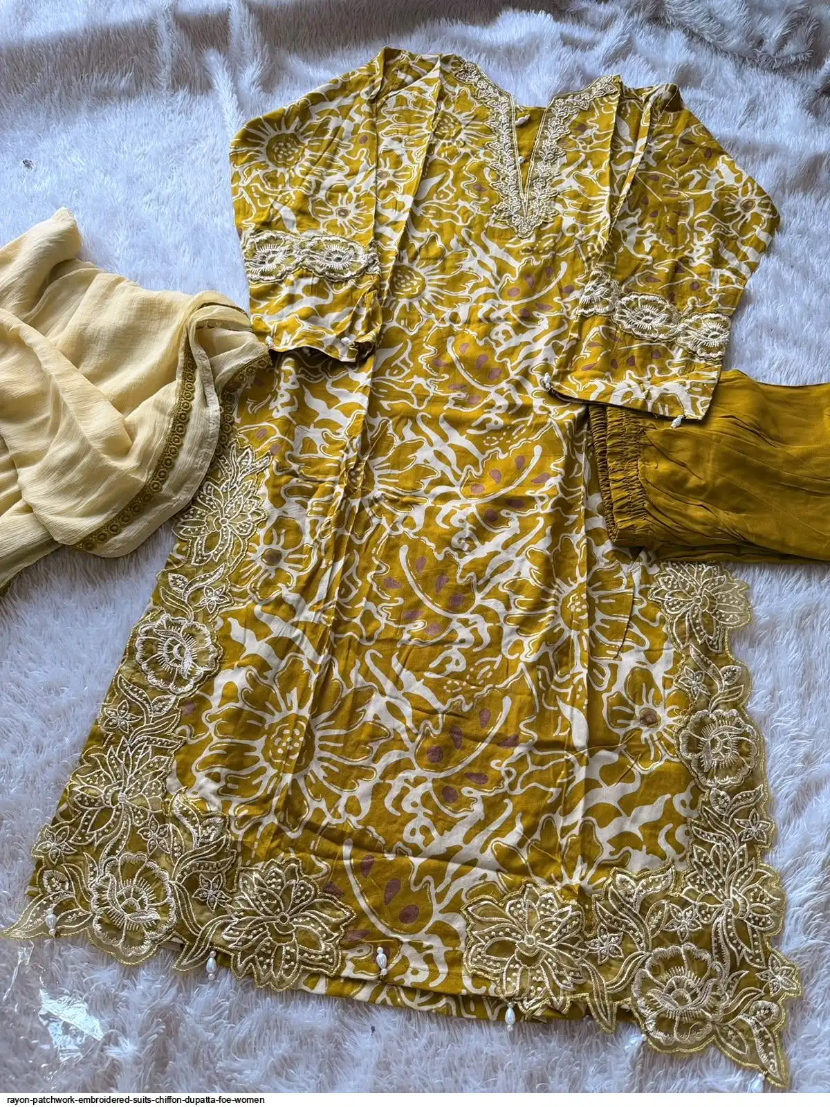 RAYON PATCHWORK EMBROIDERED SUITS CHIFFON DUPATTA FOE WOMEN 7